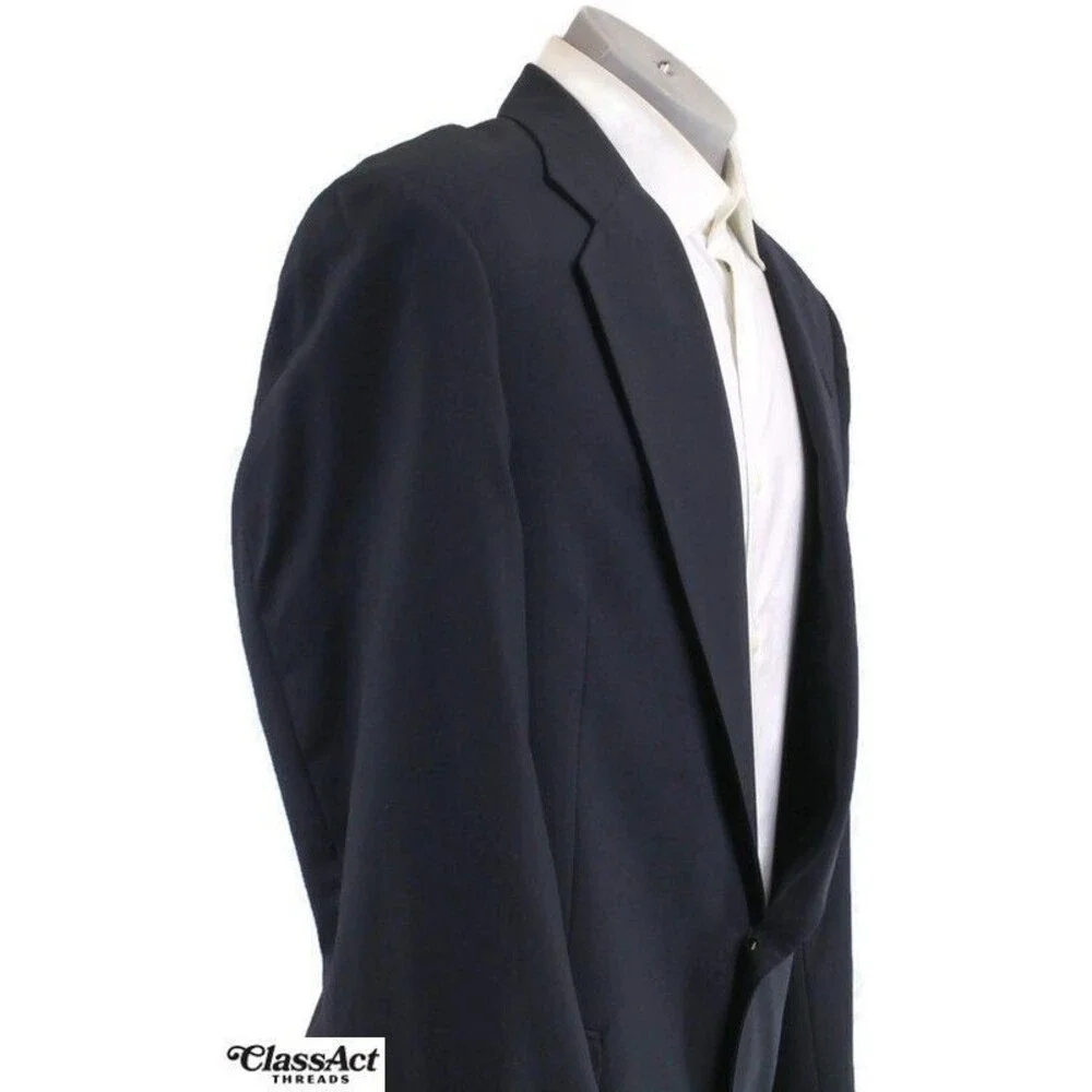 Vtg Jos A Bank Navy Blue Gold 2 Button Wool Blazer Suit Jacket Sport Coat 44L
